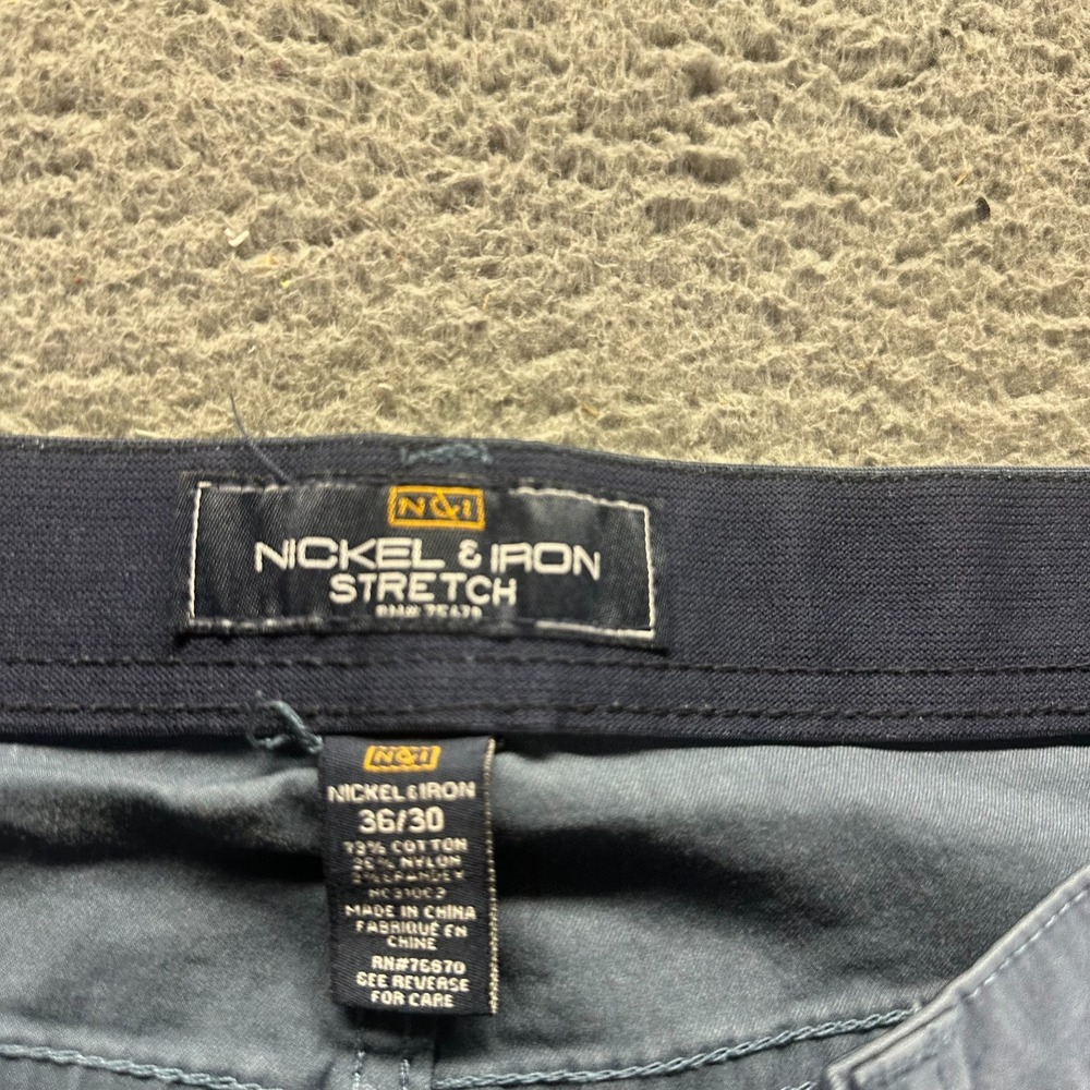 Nickel & Iron Pant Mens 36x30 Blue Cotton Chino Straight Business Office Stretch - Picture 3 of 9